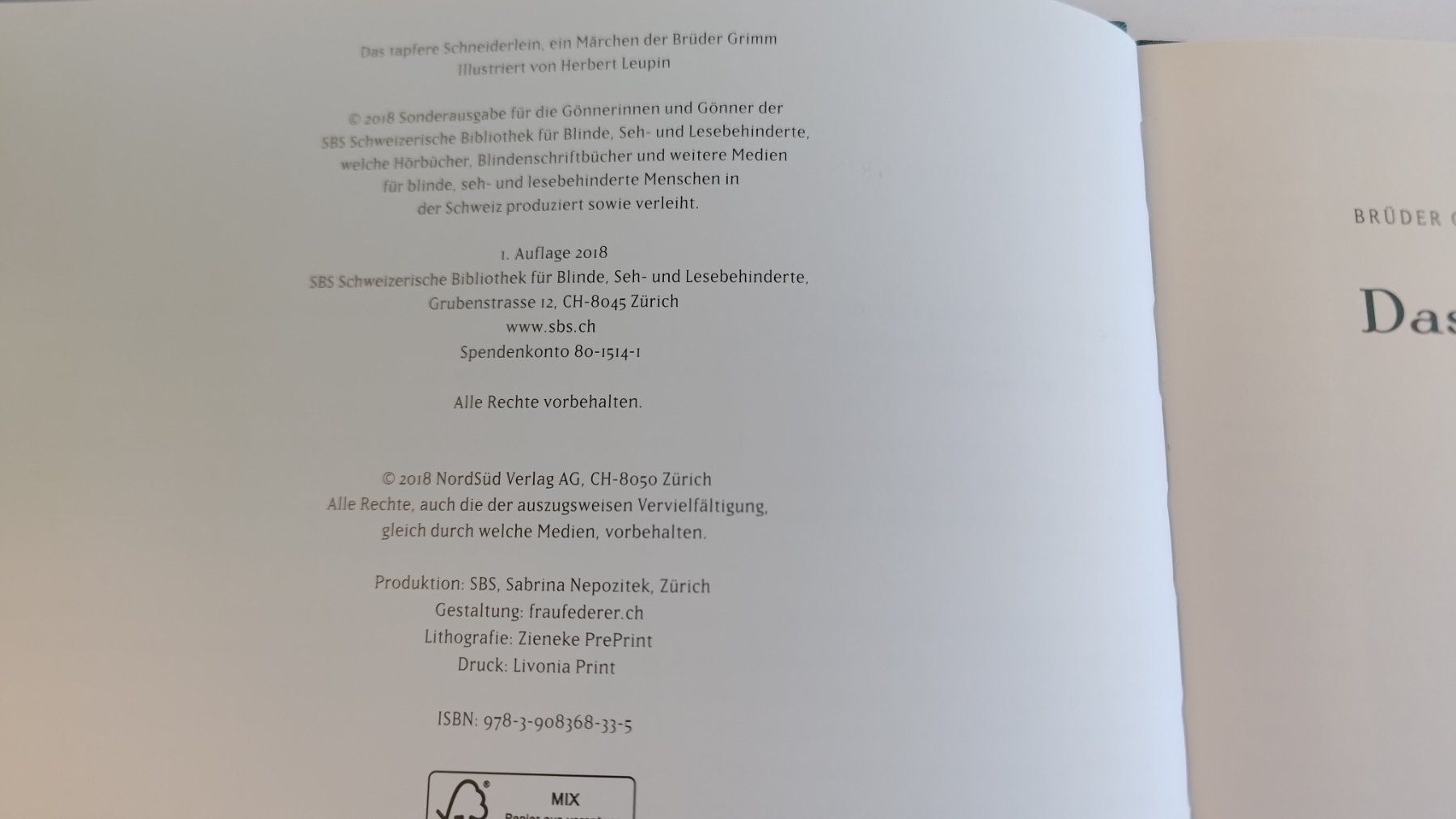 Libri: Das tapfere Schneiderlein mit Bildern von Herbert Leupin – Nuovo (secondo la descrizione) da Zug venduto da roche72 3