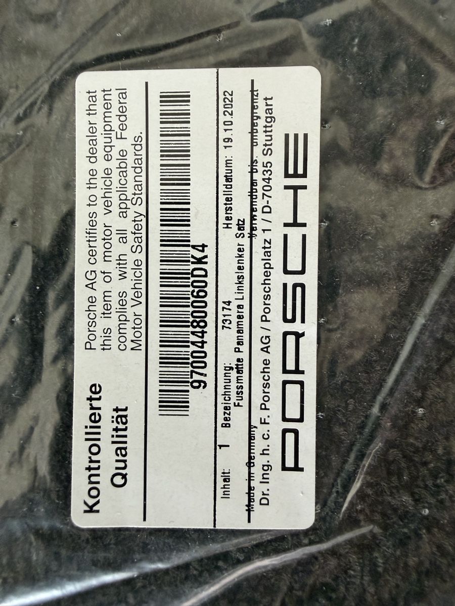 Porsche Teppiche / Matten: Fussmatten Porsche Panamera Original – Neu und originalverpackt aus Trogen von East-Z 3