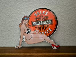 Emailschild Harley Davidson Pin Up Girl Emaille Schild Retro