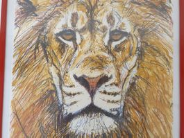 Lithographie Fritz Hug "LÖWENKOPF" - sign., dat. + nummer.