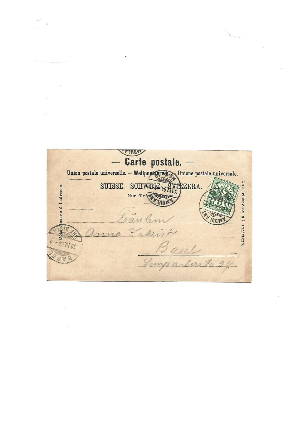Cartoline postali: Läufelfingen  1904 – Usato da Allschwil venduto da Salus17 1