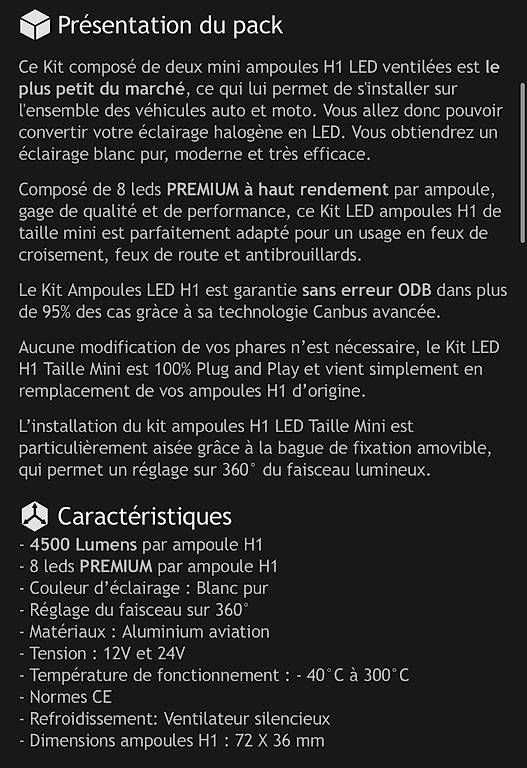 Tutti pezzi di ricambio auto: Kit ampoules LED H1 ventilées  – Usato da Cernier venduto da eliasi2706 3