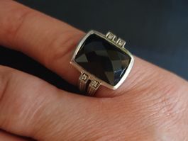 Bague en argent 925 avec onyx noir et petits brillants ✨💍