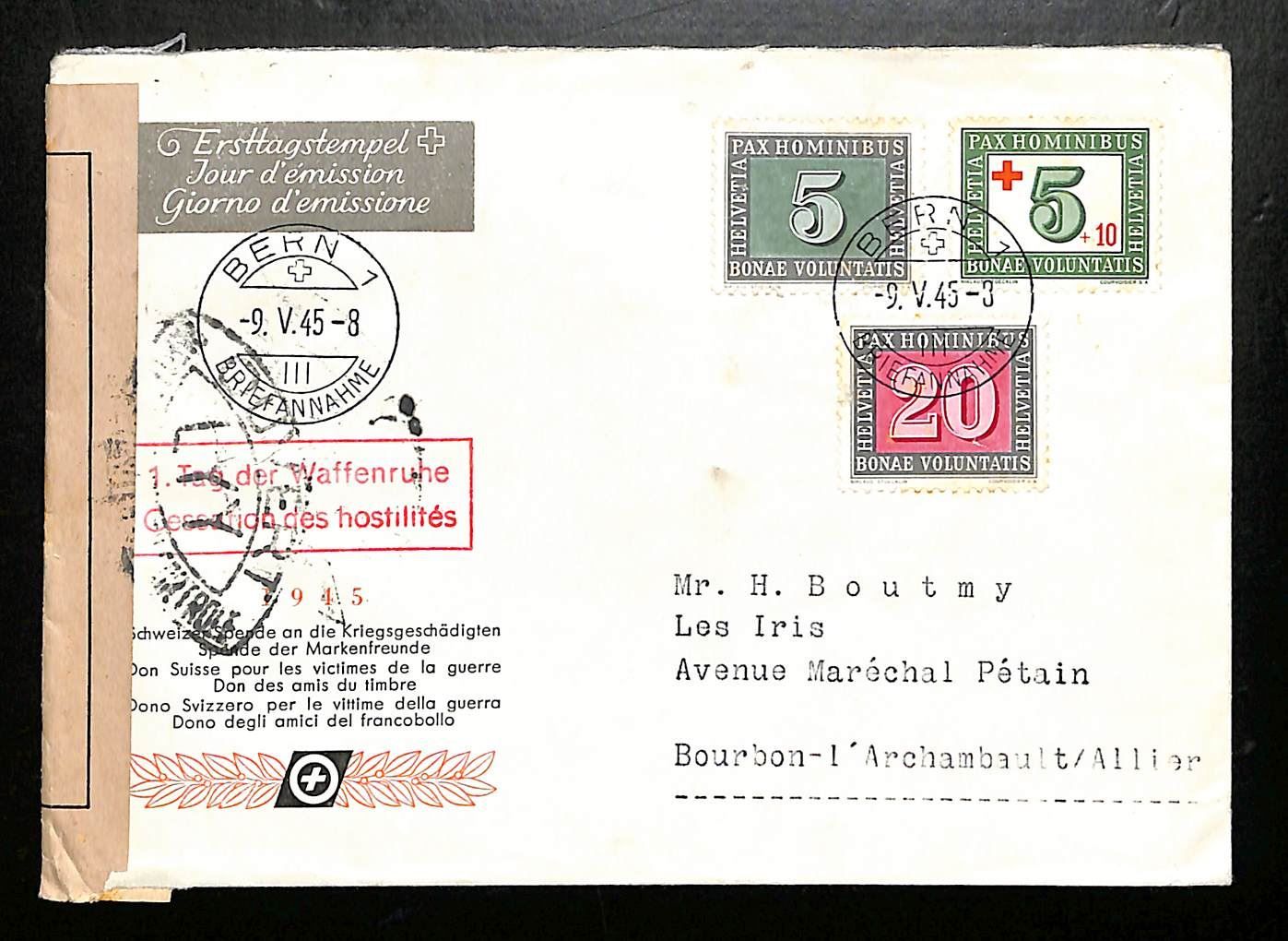 Tutti i francobolli: 1945 FDC PAX Friedensmarken "1. Tag der Waffenruhe" PTT BERN – Usato da Zürich venduto da Nobs1