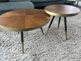 Couchtische, Beistelltische 2er Set  gold schwarz