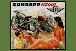 Blechschild-ZÜNDAPP KS 601 MIT SEITENWAGEN