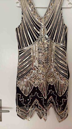 Flapper Dress with Sequins Black Gold Size S