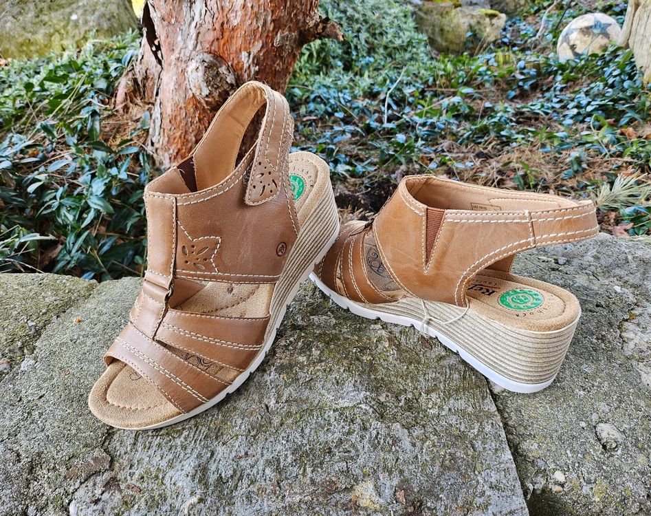 Reflexan Schuhe Keilabsatz Sandalen Leder beige Gr.37 NEU