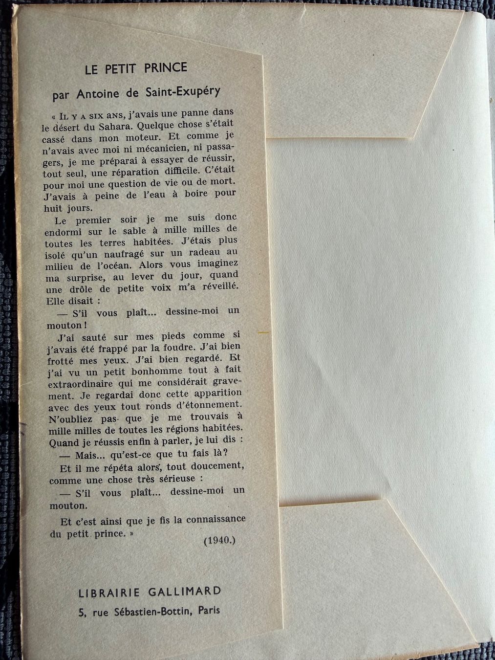 Libri: Le Petit Prince Gallimard 1949 mit Umschlag – Usato da Itingen venduto da uhu777 2