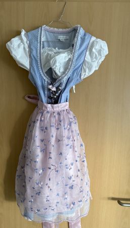 Dirndl Kleid blau weiss gepunktet mit Schürze Gr. 38