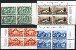 Pro Patria 1945: komplette Viererblock-Serie, postfrisch