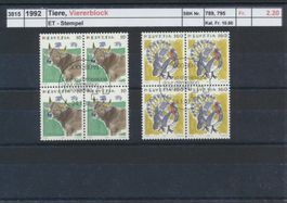 1992 "Tiere", Viererblock, gestempelt