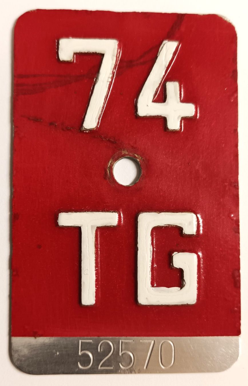 Insegne: Velonummer Thurgau 1974 TG 74 – Usato da Bülach venduto da anska