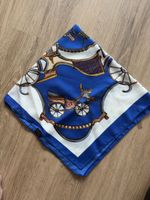 Seidentuch blau weiss mit Kutschenmotiv 100% Seide