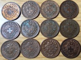 1 Rappen 1934/41 - Lot 12 Stück!
