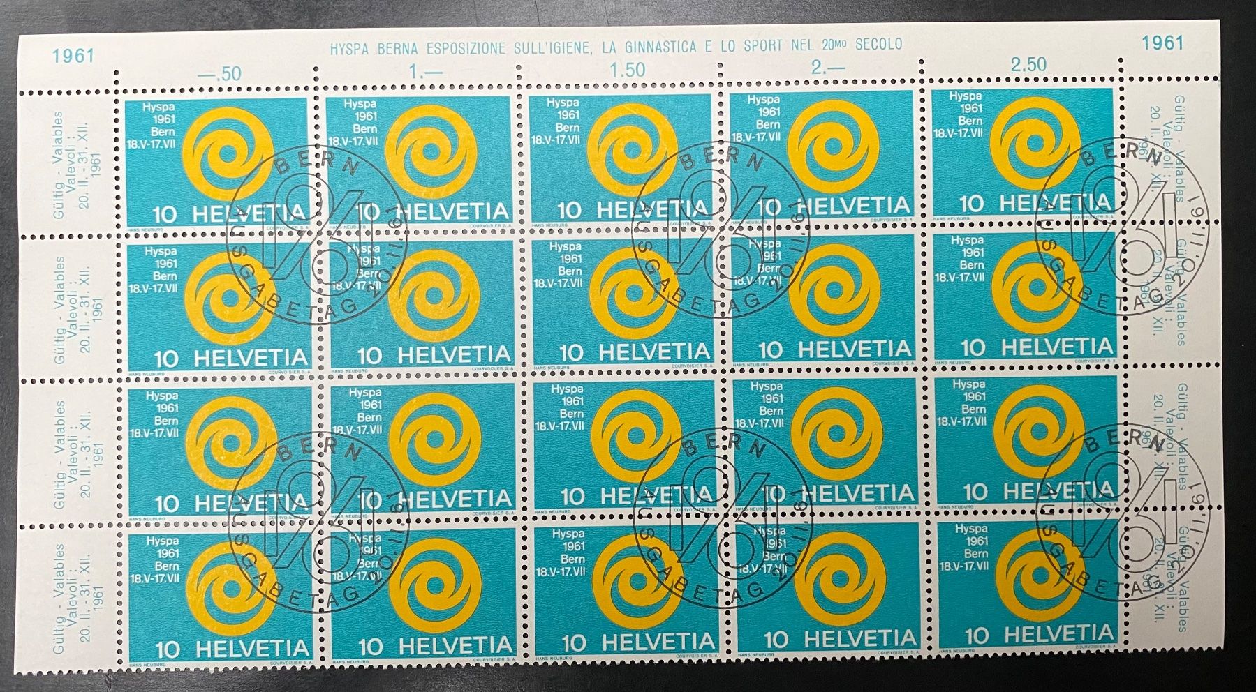 Alle Briefmarken: 1961 4 VB  ET-gest. Bogenreste Nr. 375 - 378 – Gebraucht aus Schnottwil von Chasarmar 2