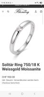 Eleganter Solitärring 750 Weissgold mit Moissanit – Gr. 50
