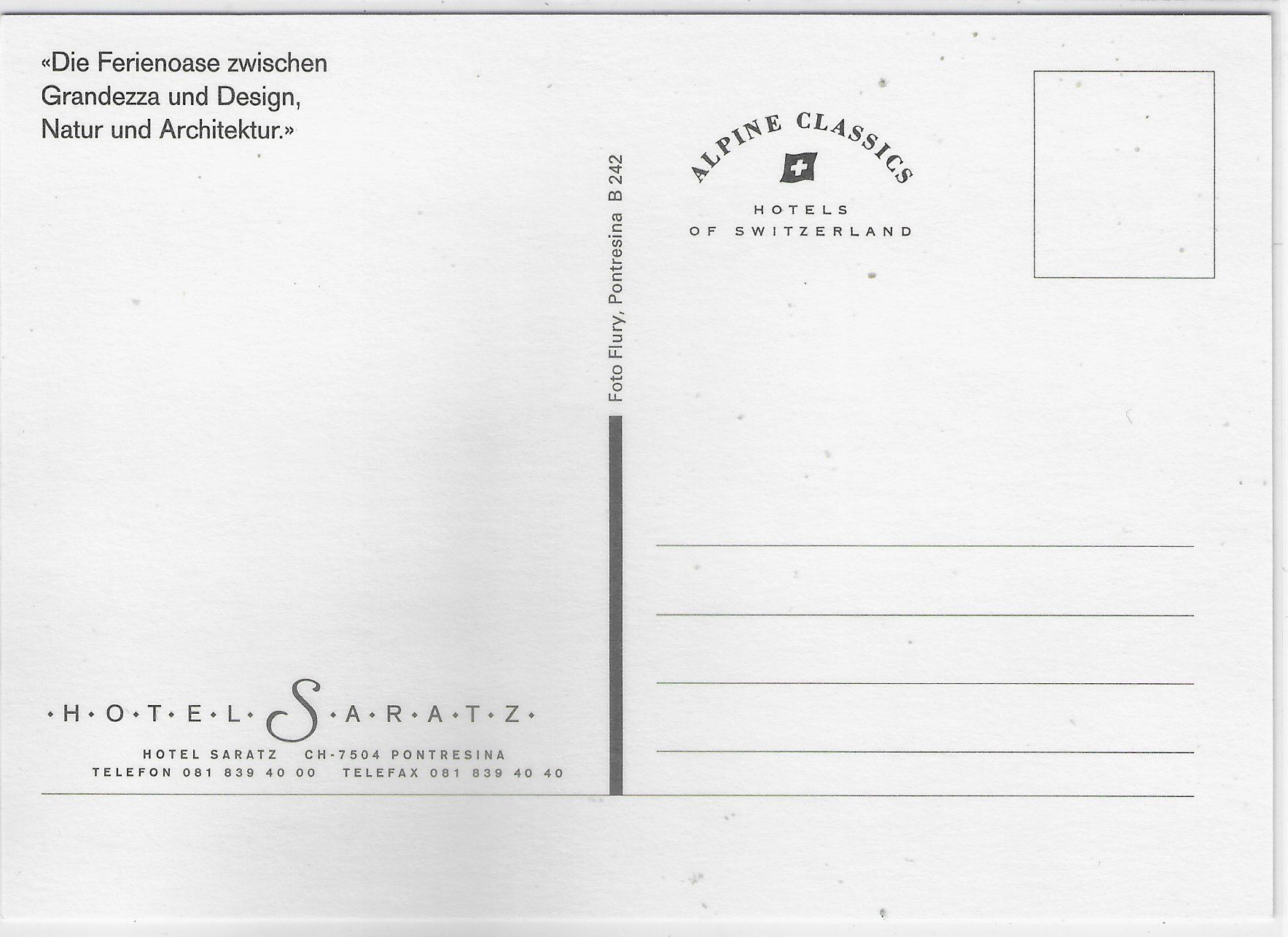 Cartoline postali: Hotel Saratz - Pontresina – Usato da Ettingen venduto da Kartenplanet 1