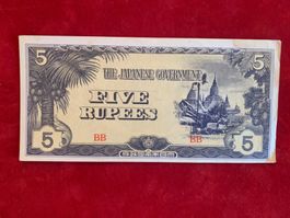 BURMA - JAPANESE OCCUPATION - 5 Rupees N.D. (1942-44)