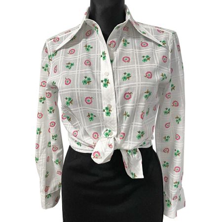 Bluse weiss mit Blümchenmuster M/L VINTAGE 1970s