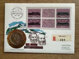 Schweiz - 5 FR Münzbrief 1982 - 100 Jahre Gotthardbahn 