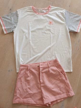 Sommer Set T-Shirt und Shorts rosa weiss 
