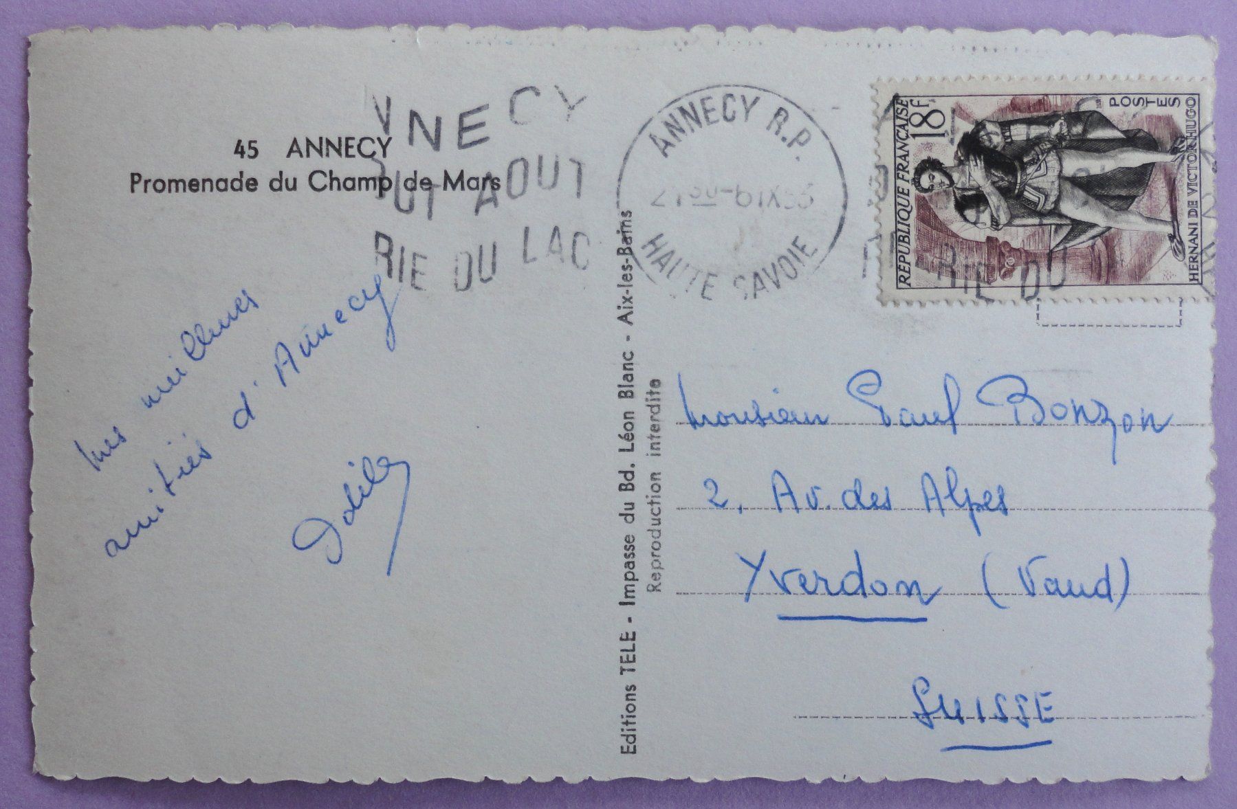 Cartoline postali: Annecy - Promenade du Champ-de-Mars – Usato da Fétigny venduto da Billy2miny 1