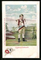 Knabe in Appenzeller Tracht mit Kiepe un