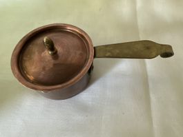 Antikes Kupferpfännchen mit Deckel & Messinggriff Vintage 