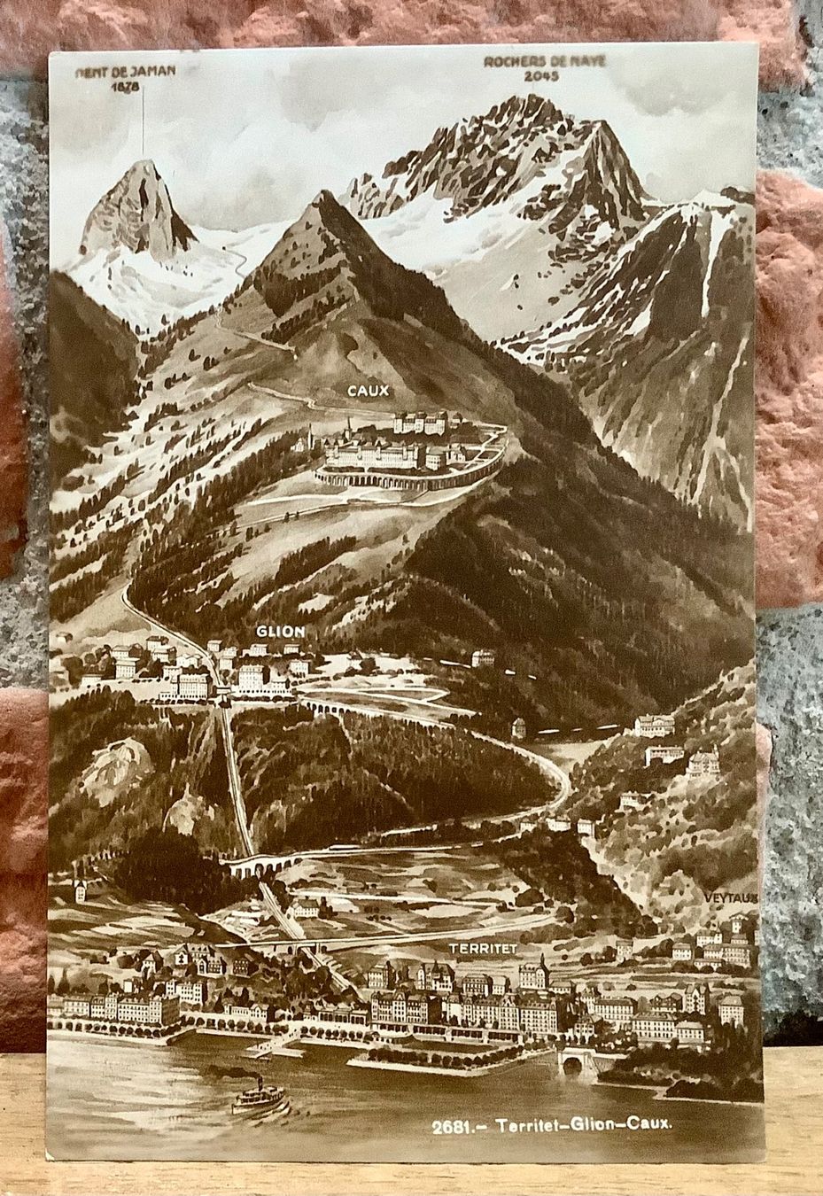 Cartoline postali: Relief Ansicht - TERRITET - GLION - CAUX - Lac Leman – Usato da Root venduto da ENGLAND-TREASURES