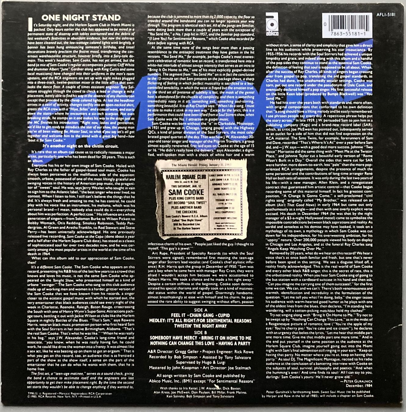 Dischi in vinile: SAM COOKE - LIVE AT THE HARLEM SQUARE CLUB – Usato da Poliez-Pittet venduto da Newtown-Records 1