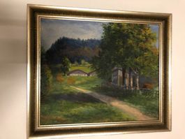 Nelly Wenger Taillard Landschaftsgemälde Hof, Wiese, Wald