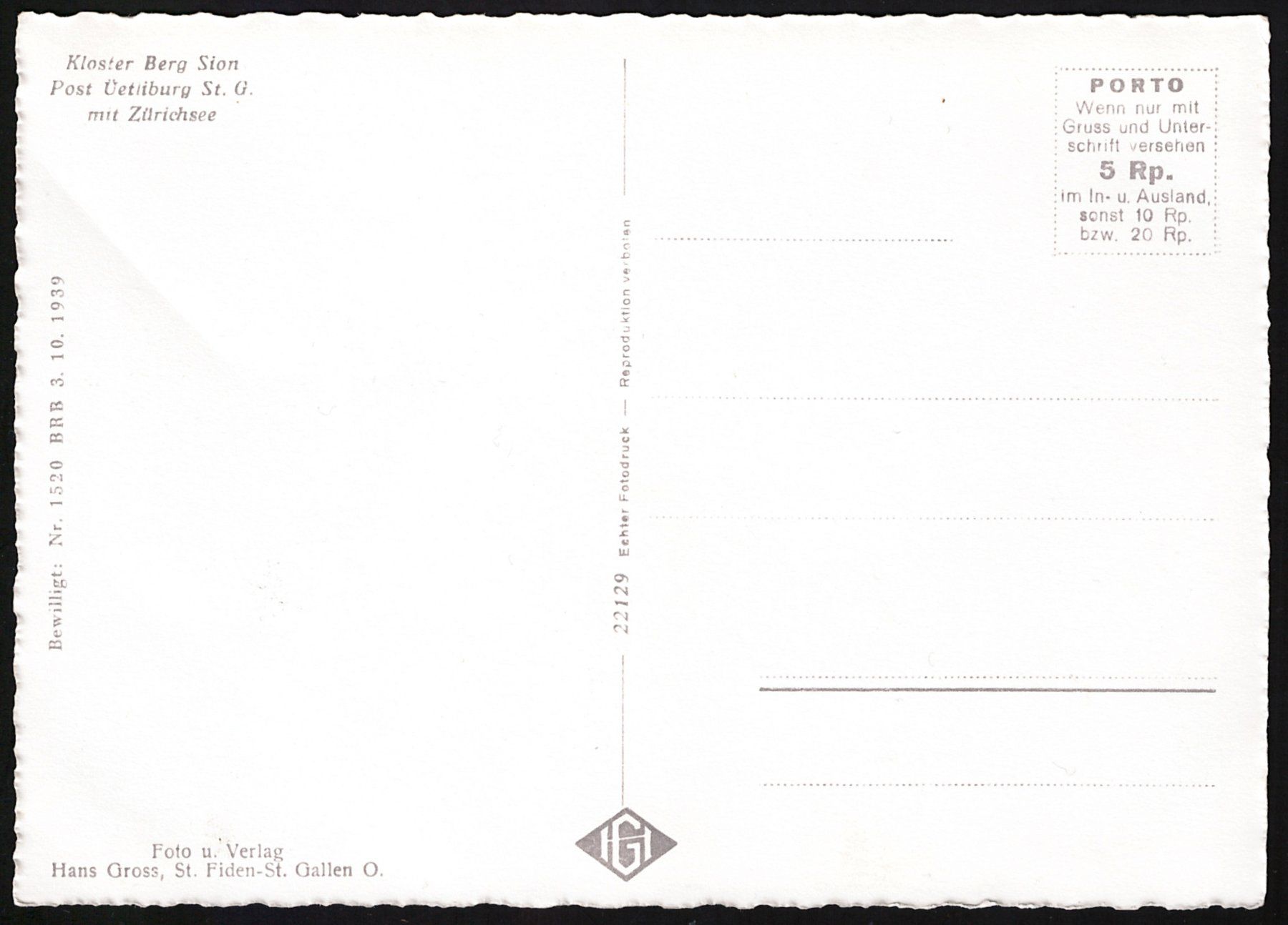 Cartoline postali: AK Kloster Berg Sion, Post Üetliburg, SG – Usato da Wittenwil venduto da Khunruedi 1