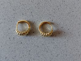 2 Creolen Ohrhänger 925 Silber Vergoldet. 1,2g