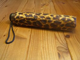 Vintage Knirps Taschenschirm Leopardenmuster | Gold-Akzent