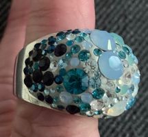 Swarovski Cocktailring Gr. 58, mit blau-weissen Steinen