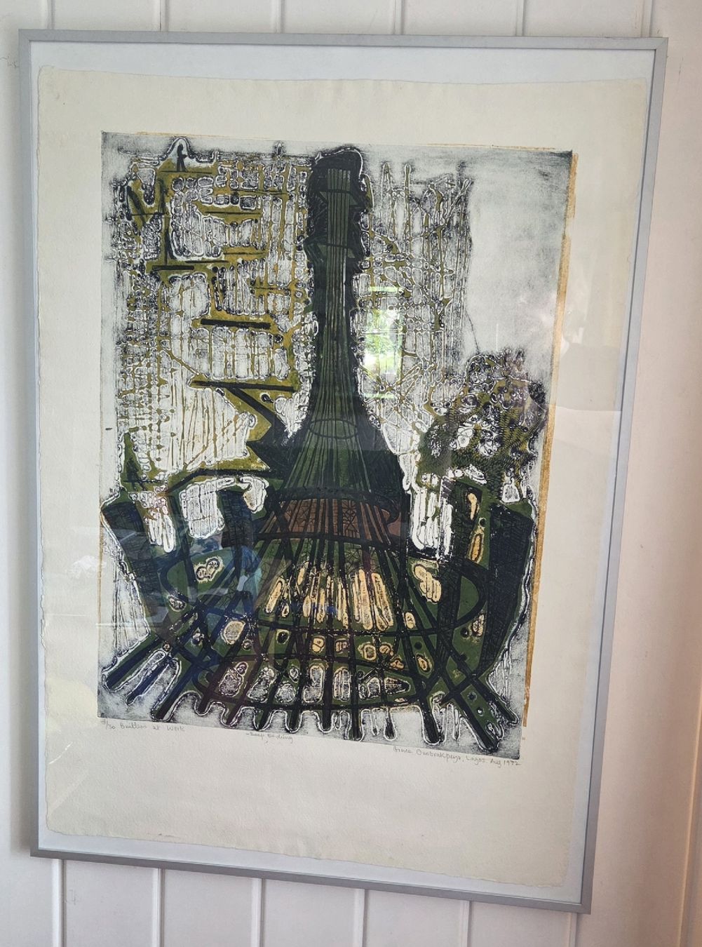 Dipinti: Bruce Onobrakpeya Builders at Work (1972)  Deep Etching – Usato da Rehetobel venduto da hobirot01 1