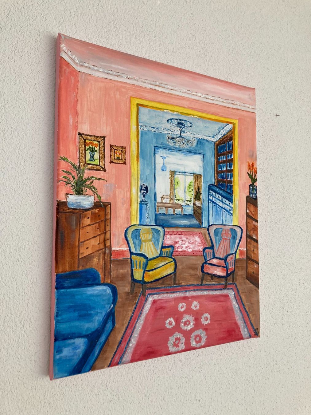 Dipinti: Gemälde, Öl auf Leinwand, Wohnzimmer Interieur, Kunst – Nuovo (secondo la descrizione) da Cham venduto da Felha