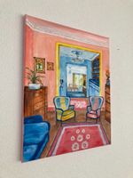 Gemälde, Öl auf Leinwand, Wohnzimmer Interieur, Kunst