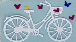 Set Stanzschablonen Velo mit Körbli, Herzen u. Schmetterl.