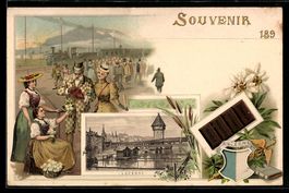 Litho Lucerne, Blumenverkäuferin am Bah