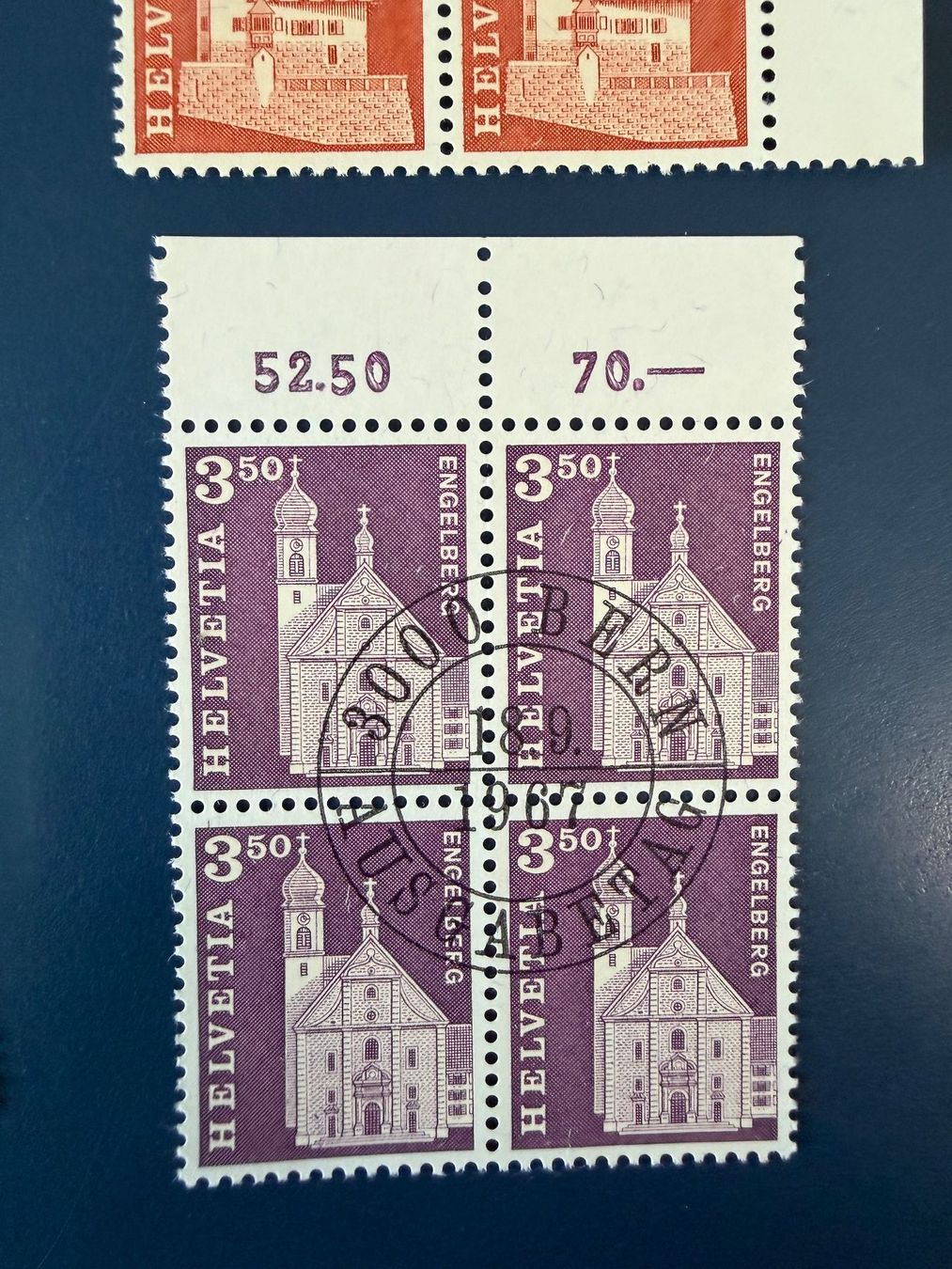 Tutti i francobolli: Baudenkmäler, 1966/67, Viererblocks, Erstagsstempel – Usato da Oberhasli venduto da Sicurezza 6