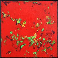 Abstrakte Kunst auf Leinwand, Rot-Gelb-Grün, 20 x 20 cm