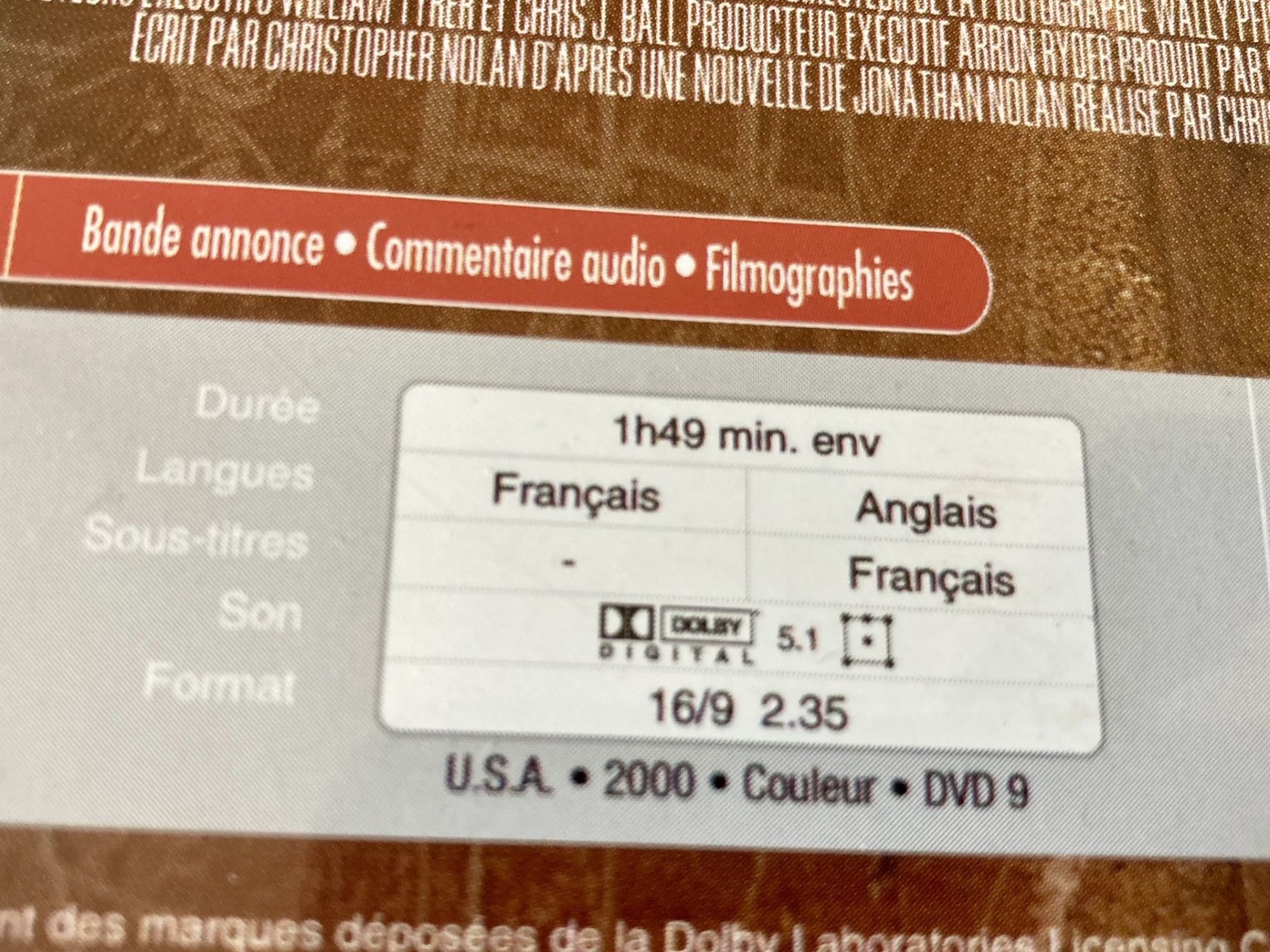 Tutti i DVDs: Memento (FR-ENG) Chrisopher Nolan - Guy Pearce, C.-A. Moss – Usato da Neuchâtel venduto da Rougesky 2