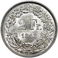 2 FRANKEN 1863 SELTEN HOCH KATALOGSPREIS TOP INVESTITION!!!!