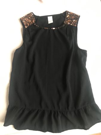 VILA Elegant Schwarz Oberteil Top Bluse Shirt Glitzer Gr. XS