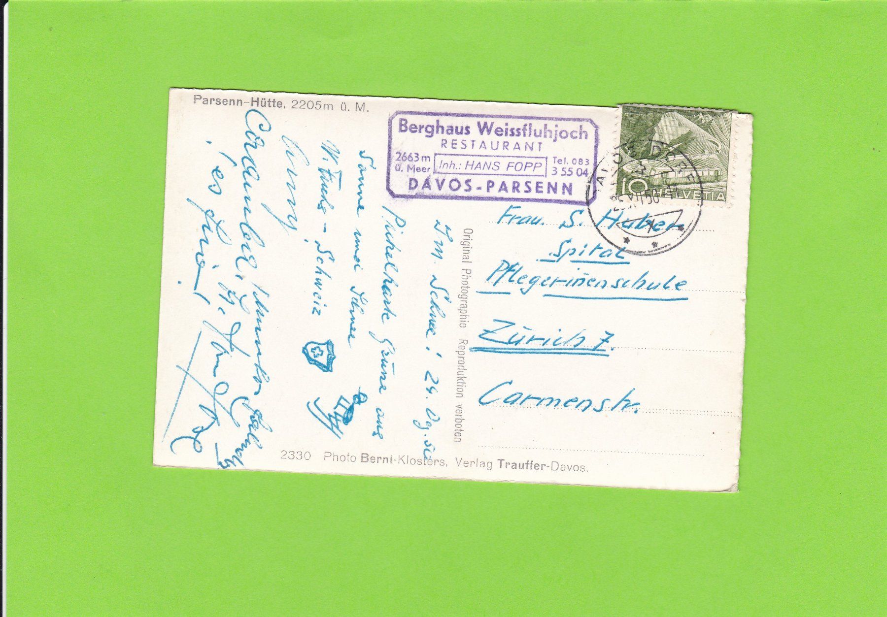 Cartoline postali: Parsenn Hütte – Usato da St. Peterzell venduto da neckertal 1