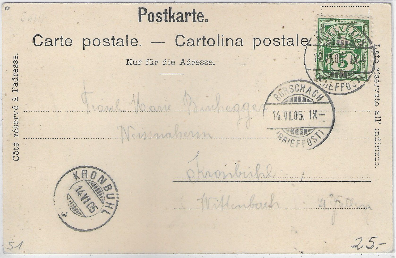 Cartoline postali: Gruss Schäfli-Rorschacherberg 1905 – Usato da Ettingen venduto da Kartenplanet 1