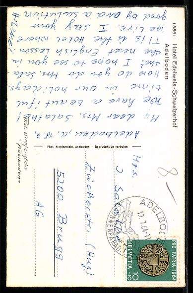 Cartoline postali: Adelboden, Hotel Edelweiss-Schweizerhof – Usato da Berlin venduto da bartko-reher 1