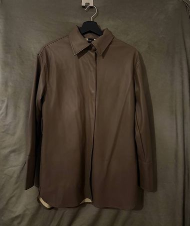 Oversized Lederoptik Hemdjacke / Braun